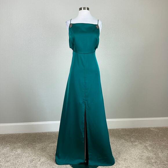 Sachin & Babi Satin Cut Out A-Line Long Evening Gown Green Size 10 Formal Dress - Picture 2 of 13